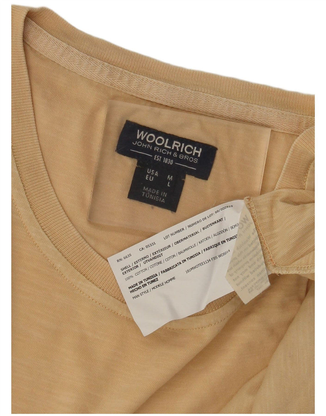 Woolrich Herre Grafisk T-Shirt Top Stor Beige Bomuld