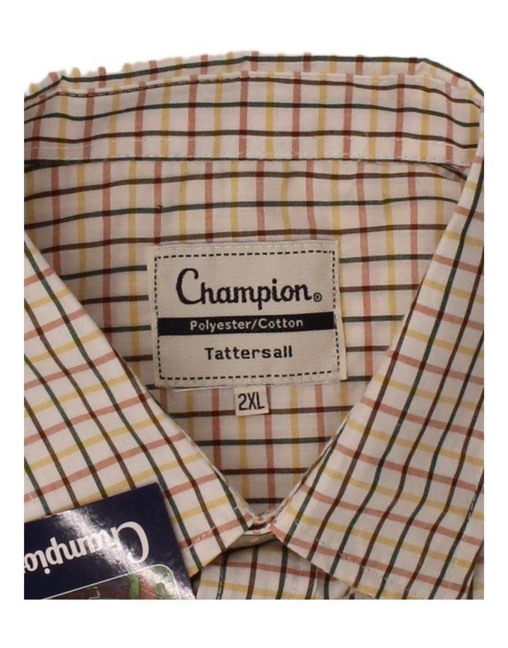 CHAMPION Mens Short Sleeve Shirt 2XL Beige Check Polyester
