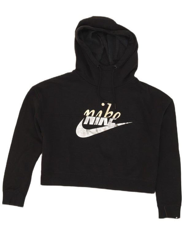 Nike Dame Oversized Crop Graphic Hoodie Jumper UK 10 Small Black Bomuld