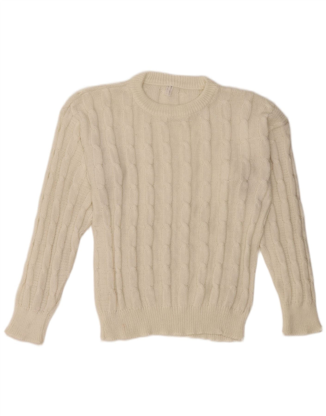 VINTAGE Dame sweater med rund hals DK 14 Medium hvid uld