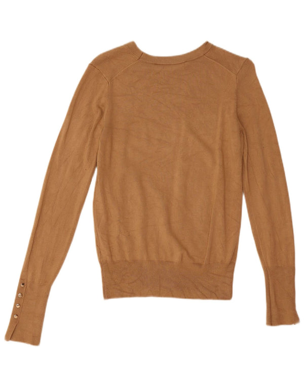 Zara Dame Boat Neck Jumper Sweater UK 10 Small Beige Viscose