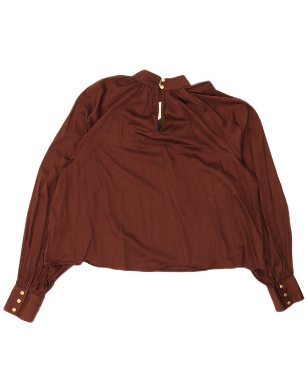 Biba Womens Crop Long Sleeve Blouse Top UK 14 Large Brown Cotton