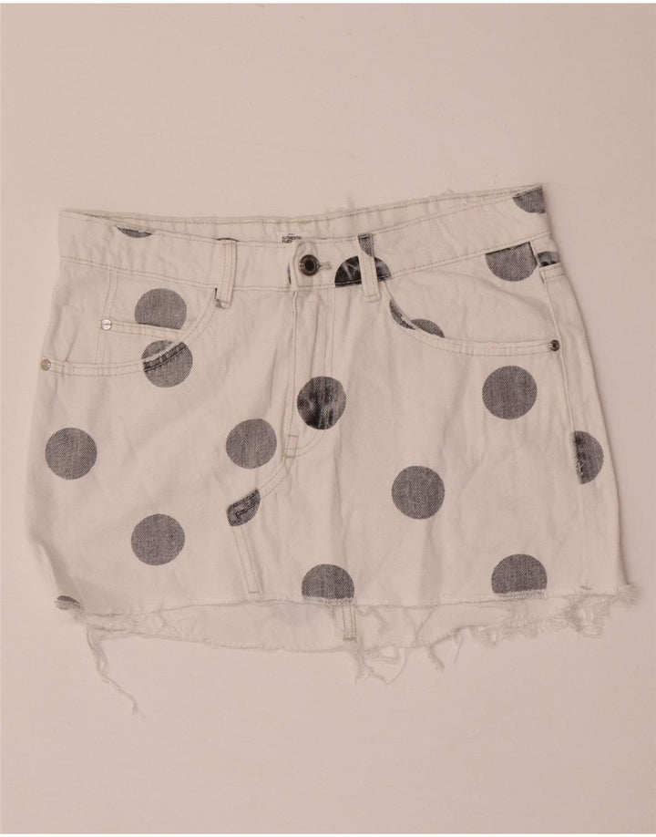 Zara Dame Trafaluc Mini Denim Nederdel Medium W28 Hvid Polka Dot