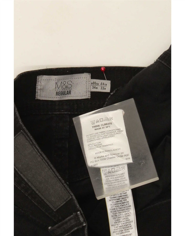 Marks & Spencer Herre Regular Straight Jeans W34 L33 Sort Bomuld