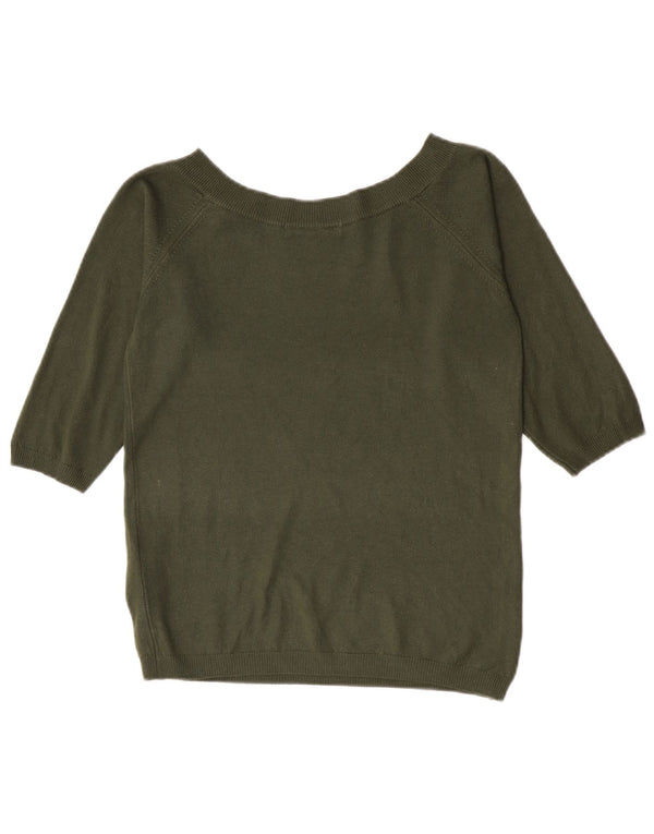 Zara Womens Crop 3/4-ærmet bådhalstrøje DK 14 Stor Khaki