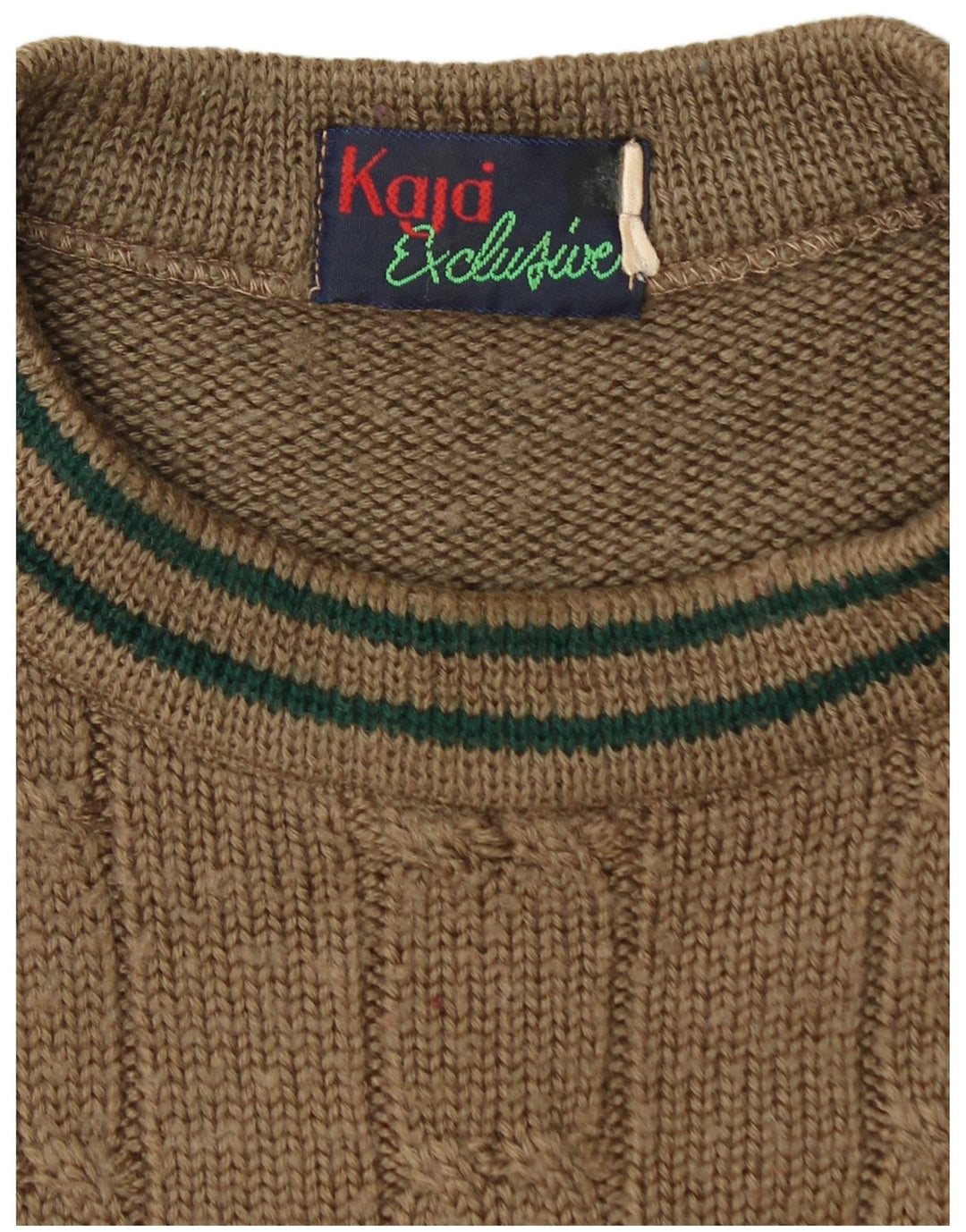 Vintage herre sweater med rund hals XL Khaki stribet