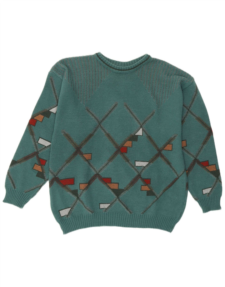 Vintage herre rund hals sweater mellemgrøn geometrisk