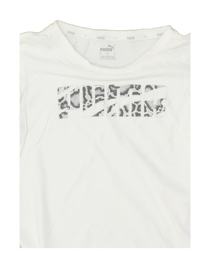 PUMA Womens Graphic T-Shirt Top UK 10 Small White | Vintage Puma | Thrift | Second-Hand Puma | Used Clothing | Messina Hembry 