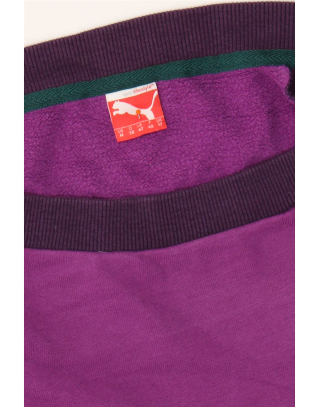 PUMA Womens Sweatshirt Jumper UK 12 Medium Purple Colourblock Cotton Vintage Puma and Second-Hand Puma from Messina Hembry 
