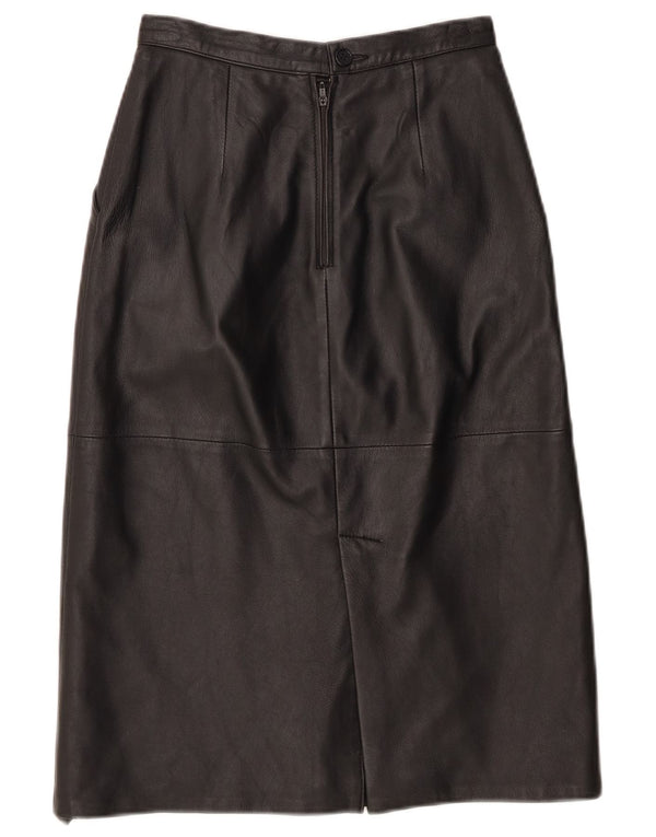 Vintage kvinders højtaljede lædernederdel IT 42 Medium W24 sort læder