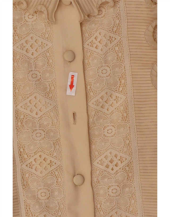 Vintage Dame Flæse Front Shirt Bluse UK 8 Small Beige