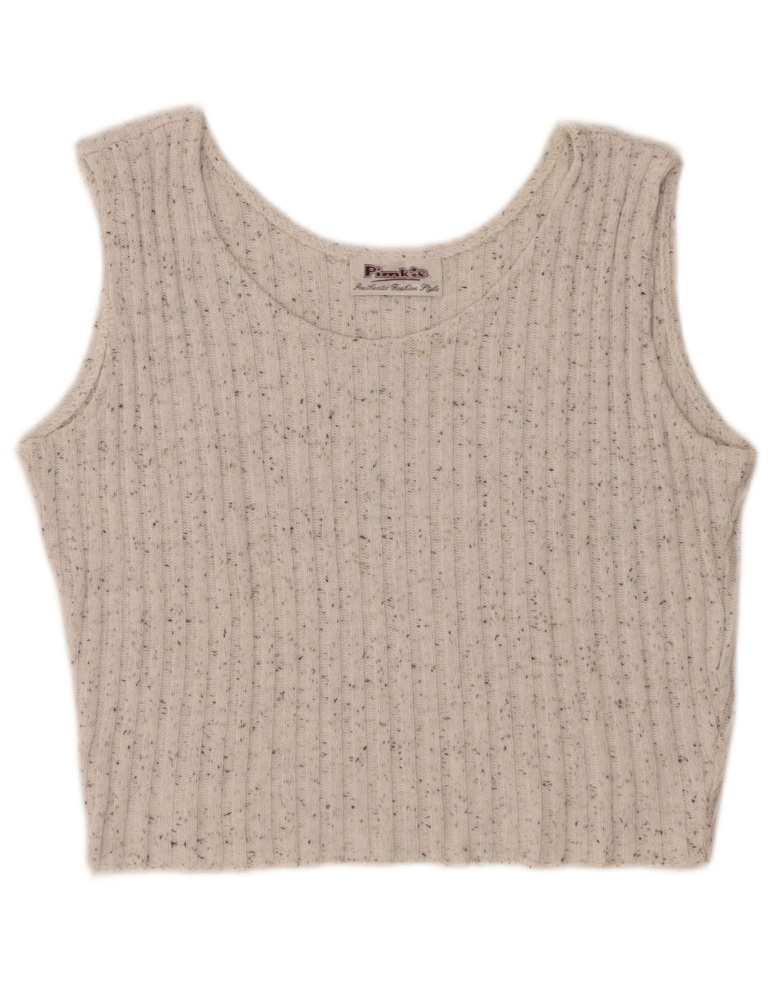 PIMKIE Dame Crop Vest Tank Top UK 12 Medium Off White Flecked