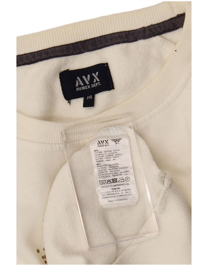 Avirex Dame Grafisk Sweatshirt Jumper UK 14 Medium Hvid Bomuld