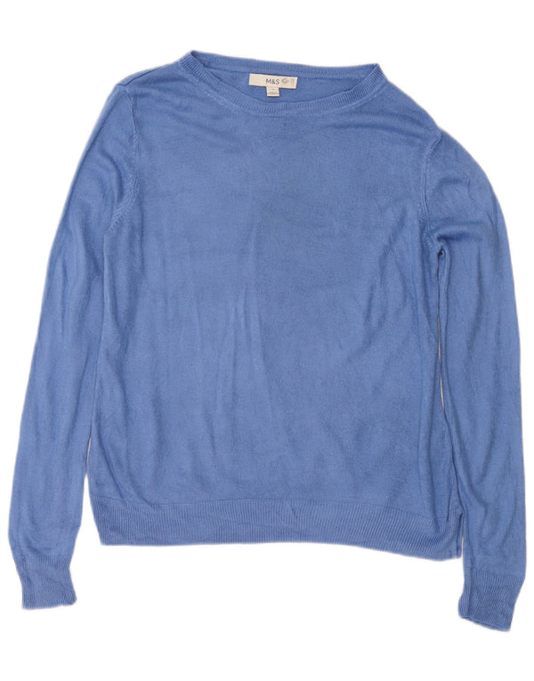 Marks & Spencer Dame Boat Neck Jumper Sweater UK 10 Small Blue Acryl