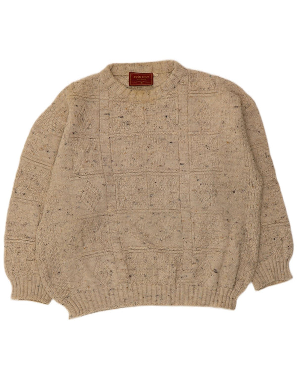 Vintage Herre Crew Neck Jumper Sweater IT 52 Stor Beige Flecked Acryl