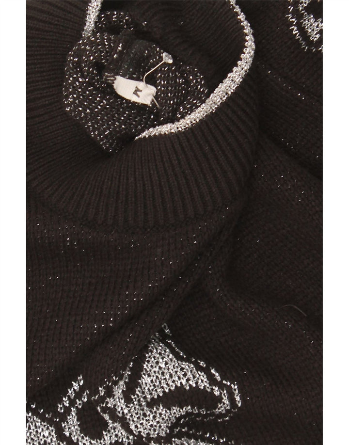 VINTAGE Womens Overshirt Turtle Neck Jumper Sweater UK 14 Medium Black Vintage Vintage and Second-Hand Vintage from Messina Hembry 