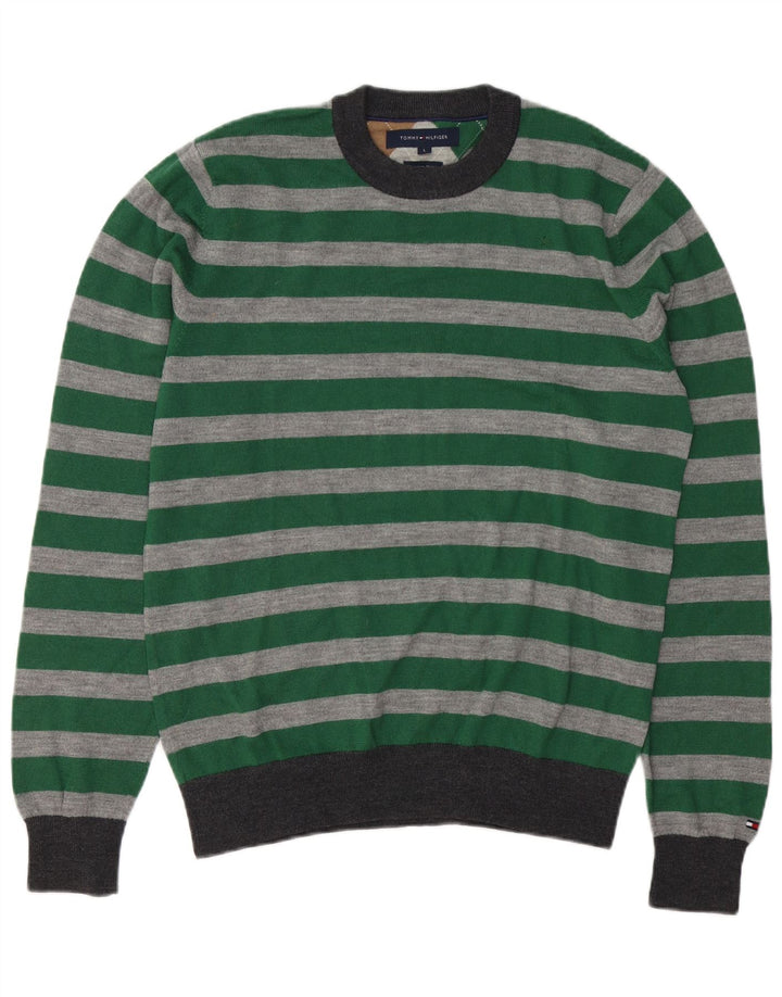 Tommy Hilfiger Herre Jumper Sweater med rund hals Stor grøn stribet uld
