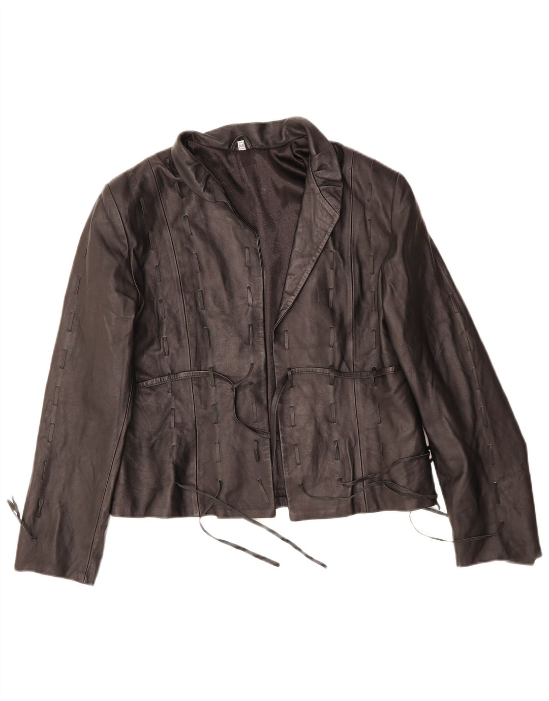 VINTAGE Dame Læderjakke IT 44 Medium Sort