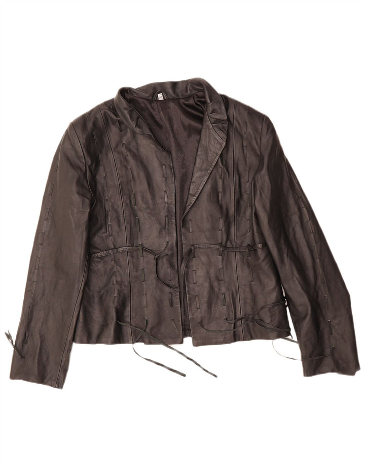 VINTAGE Dame Læderjakke IT 44 Medium Sort