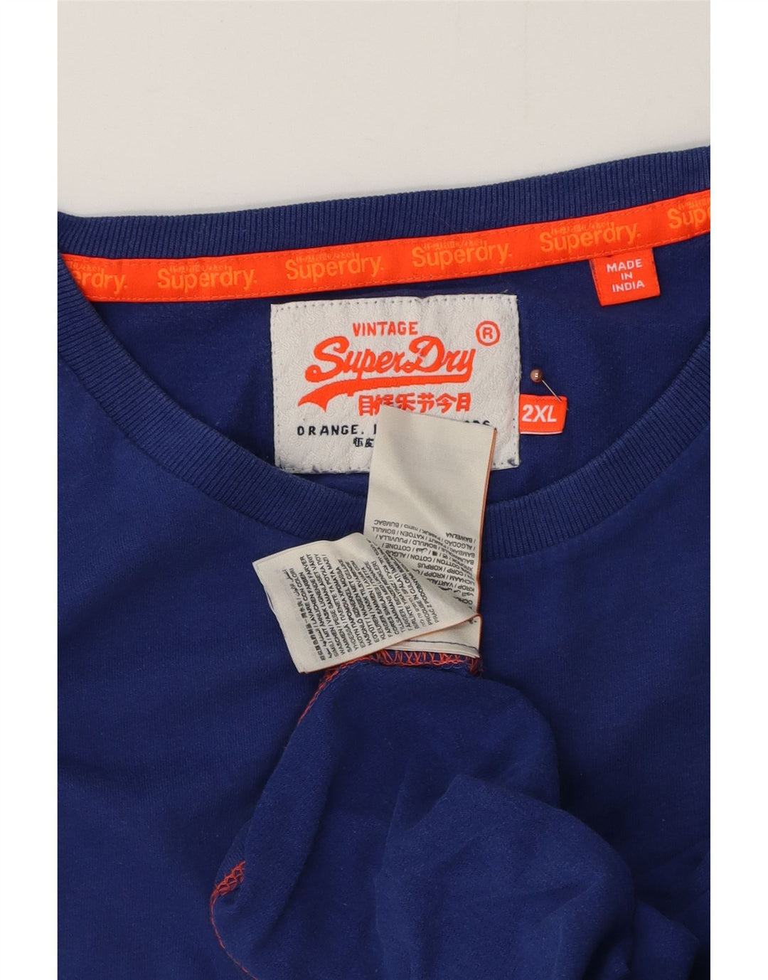 SUPERDRY Herre T-Shirt Top 2XL Blå Bomuld