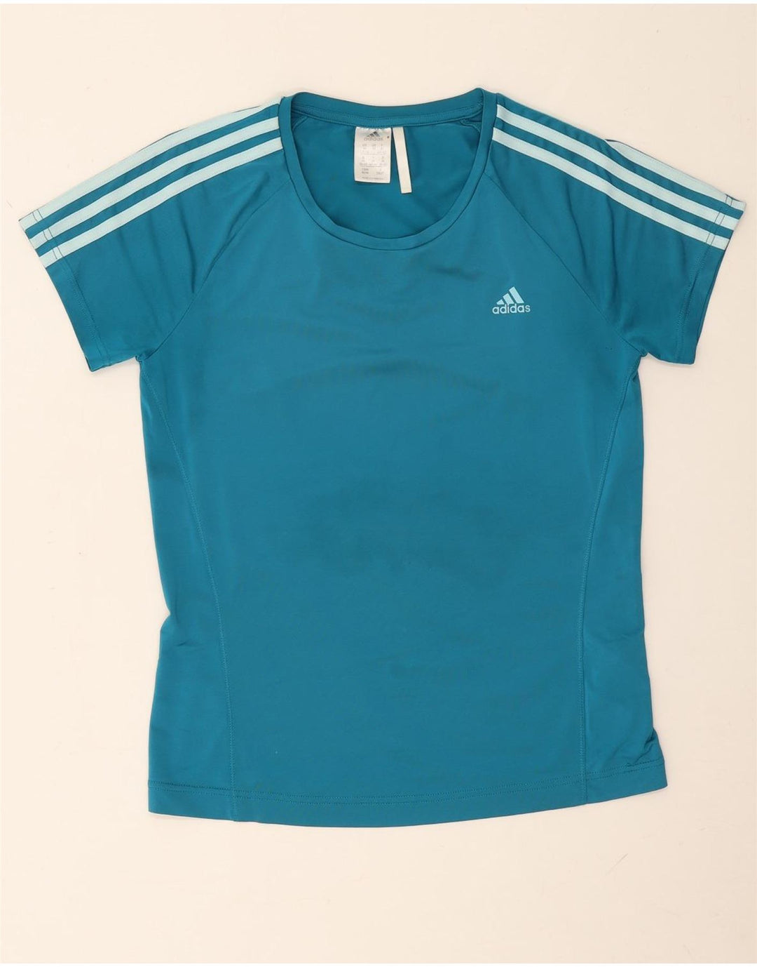 Adidas Dame T-Shirt Top UK 12/14 Medium Blue Polyester