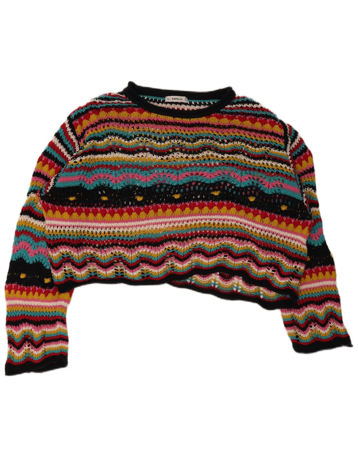 Zara Dame Boat Neck Jumper Sweater UK 14 Medium Flerfarvet Stribet