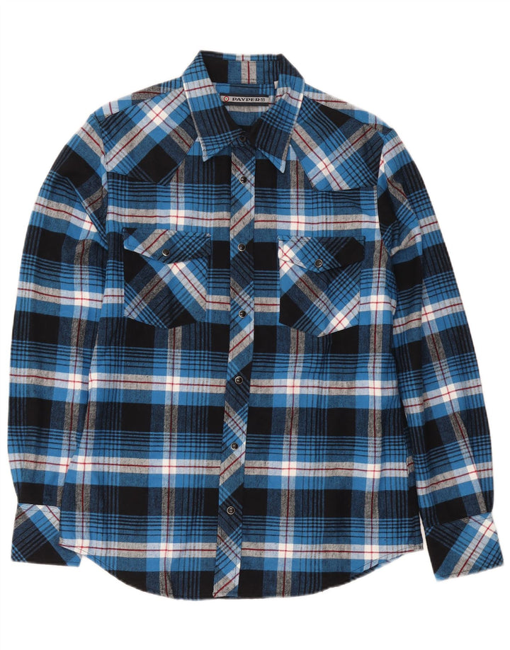Payper Herre Regular Fit Flanell Shirt Lille Blå Plaid Bomuld