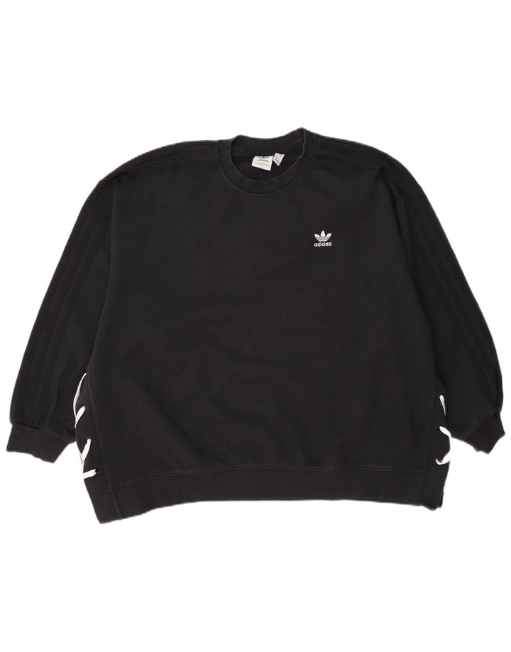 Adidas Dame Oversized Sweatshirt Jumper UK 14 Stor Sort Bomuld