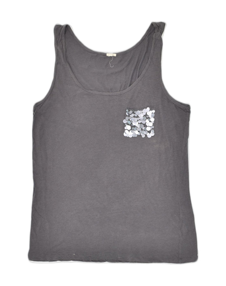 J. CREW Womens Graphic Vest Top UK 12 Medium Grey Cotton | Vintage J. Crew | Thrift | Second-Hand J. Crew | Used Clothing | Messina Hembry 
