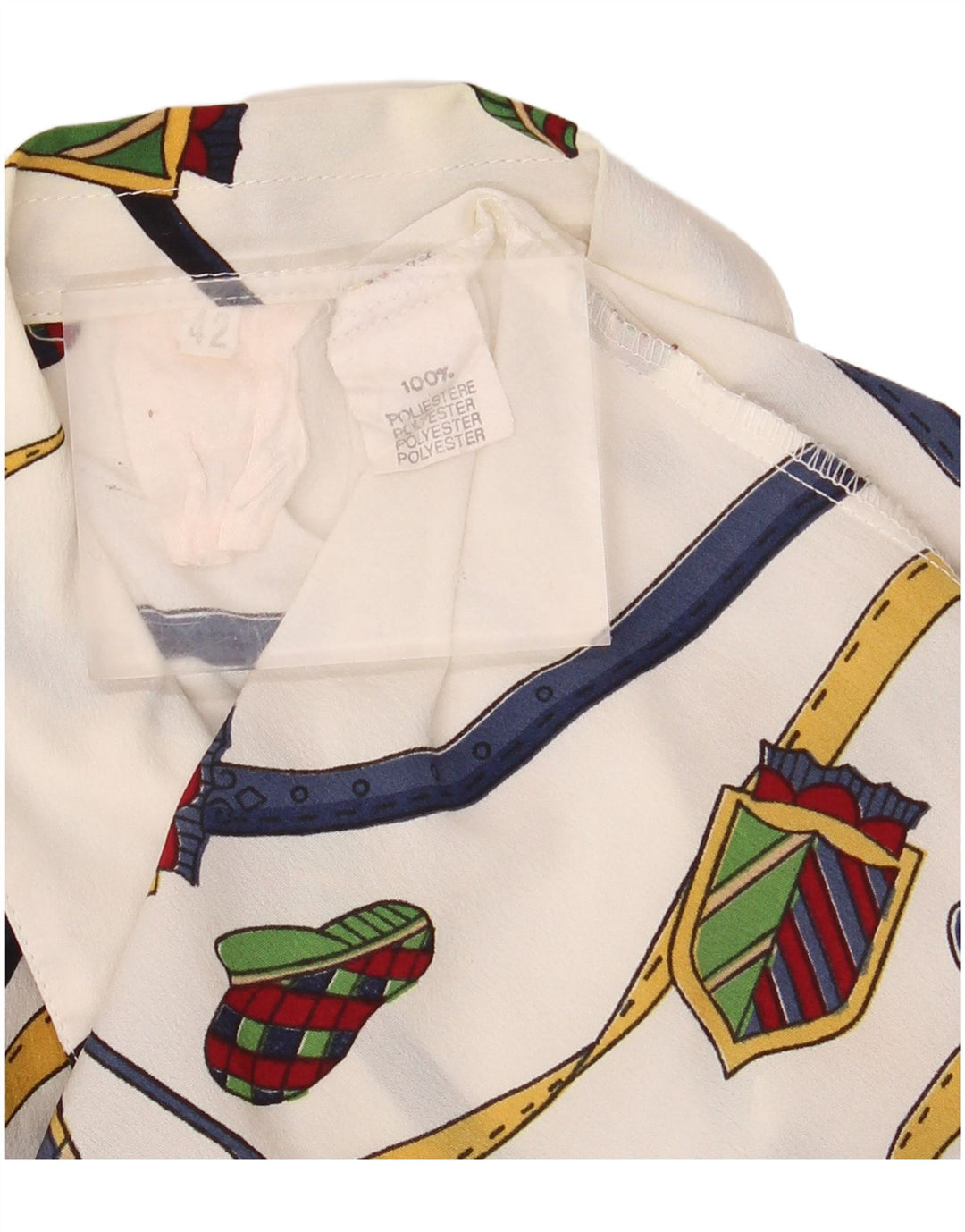 VINTAGE Kvinders abstrakt mønster gennemsigtig skjorte IT 42 Medium White