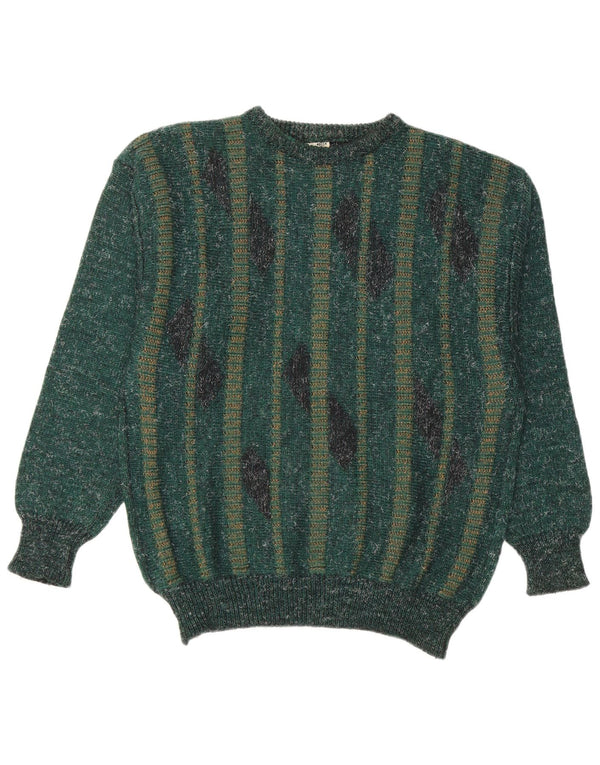 Vintage Herre Crew Neck Jumper Sweater IT 50 Medium Grøn Stribet