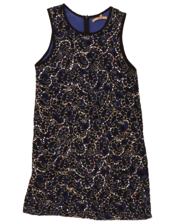 Zara Dame Trafaluc Ærmeløs Shift Dress UK 12 Medium Navy Blue Paisley