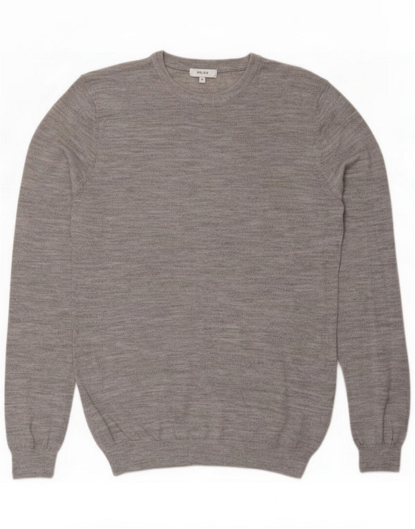 Reiss Herre sweater med rund hals, lille grå flækket uld