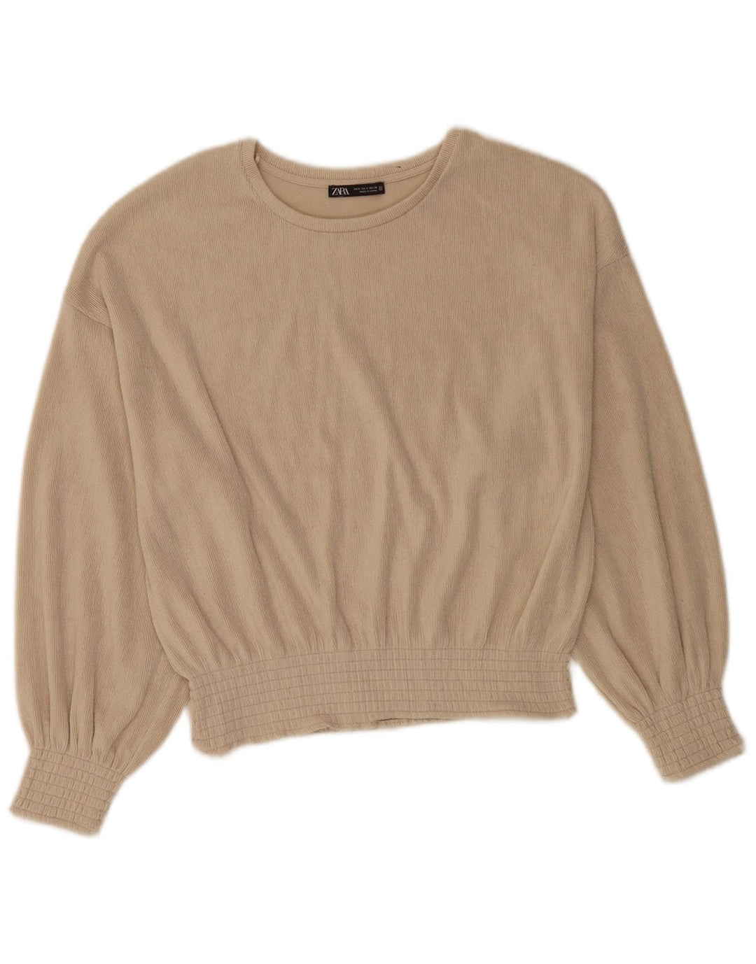 Zara Dame Langærmet Oversized Bluse Top UK 10 Small Beige Polyester
