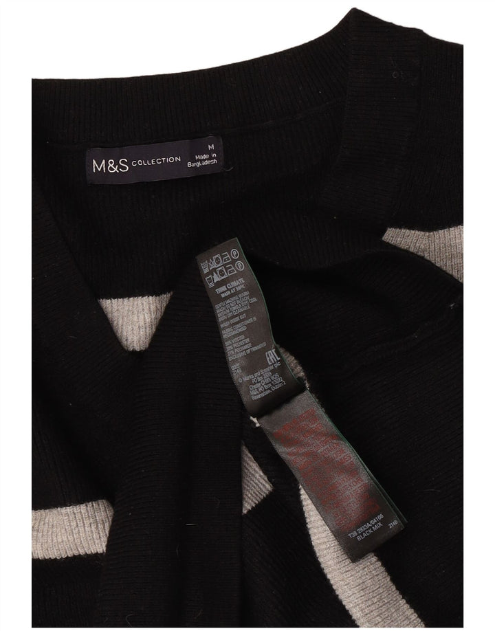Marks & Spencer Dame V-hals sweater UK 14 Medium Sort Stribet