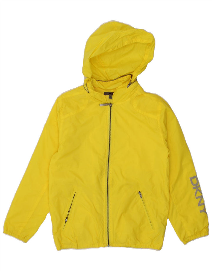 DKNY Boys Graphic Hooded Rain Jacket 11-12 Years Large Yellow Nylon Vintage Dkny and Second-Hand Dkny from Messina Hembry 