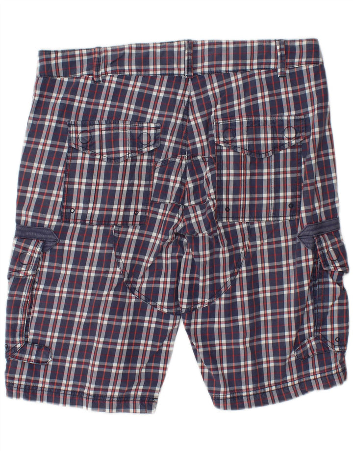 NAPAPIJRI Mens Cargo Shorts W36 Large Navy Blue Check Cotton