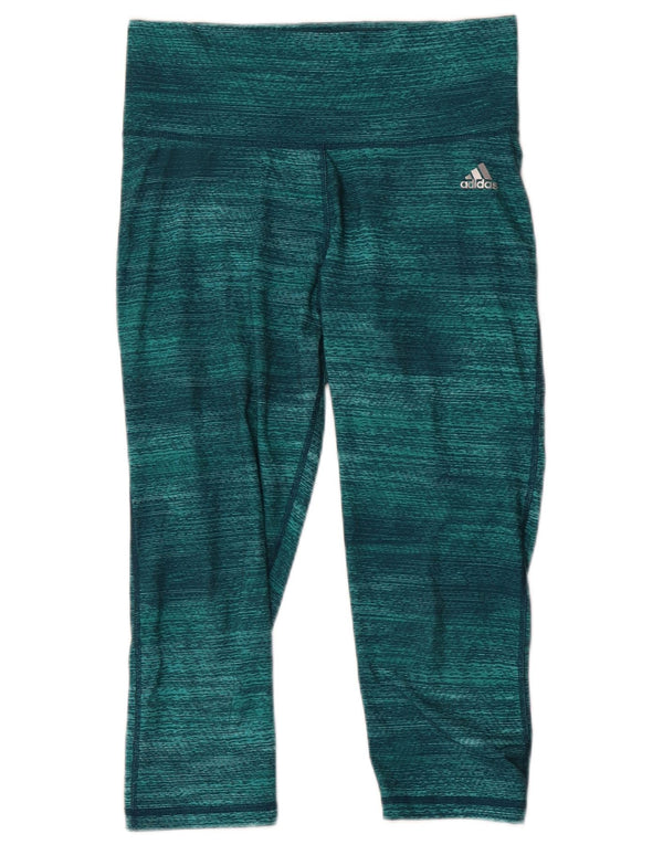 Adidas Dame Climalite Capri Leggings UK 12/14 Medium Green Flecked