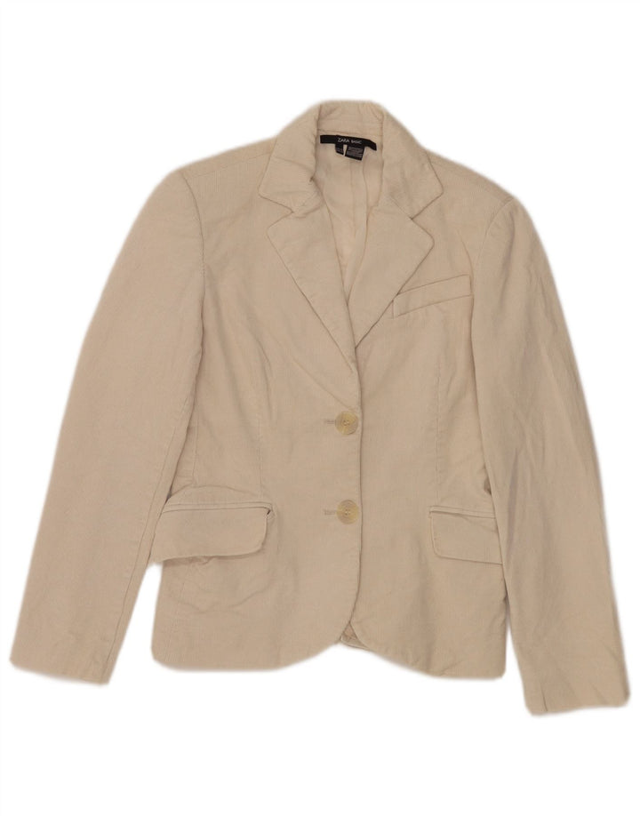 Zara Dame 2-knaps fløjlsbukser blazerjakke EU 36 XS Off White Bomuld