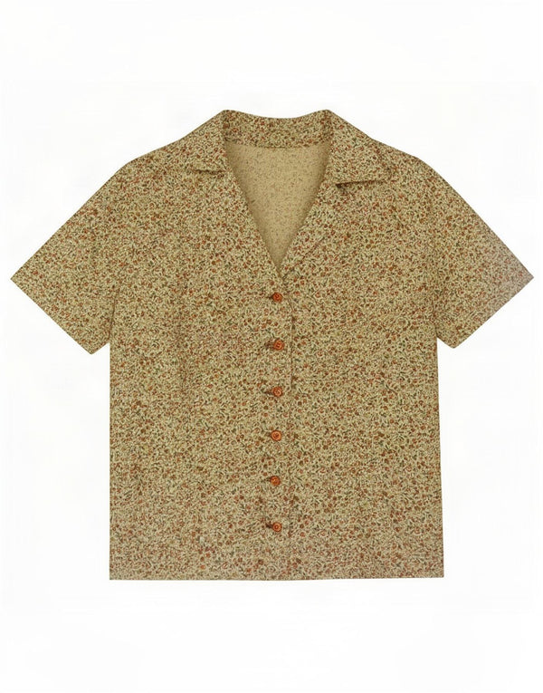 Vintage kortærmet skjorte til kvinder UK 14 Medium Beige Floral