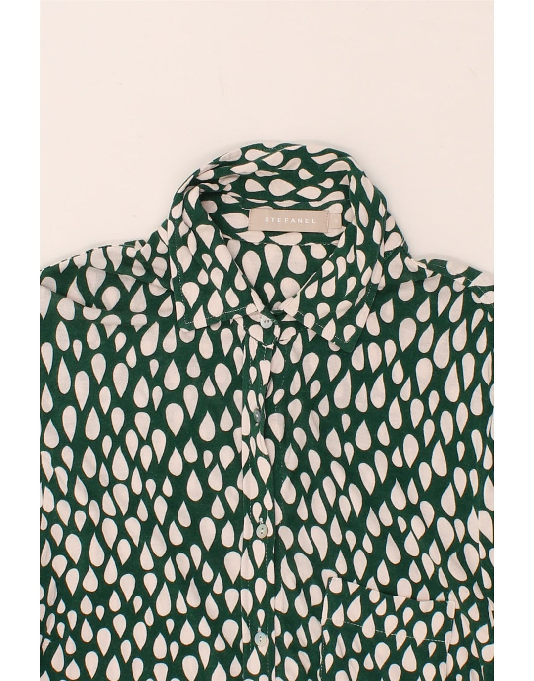STEFANEL Womens Shirt Blouse UK 10 Small Green Spotted Viscose Vintage Stefanel and Second-Hand Stefanel from Messina Hembry 
