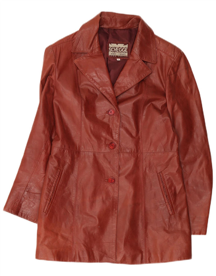 Schegge Dame 3 Knaps Læder Blazer Jakke IT 44 Medium Brun Læder