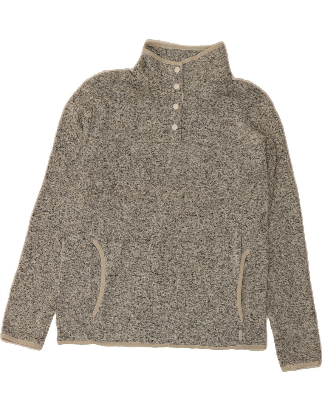 EDDIE BAUER Womens Button Neck Sweatshirt Jumper UK 14 Medium Grey Flecked Vintage Eddie Bauer and Second-Hand Eddie Bauer from Messina Hembry 