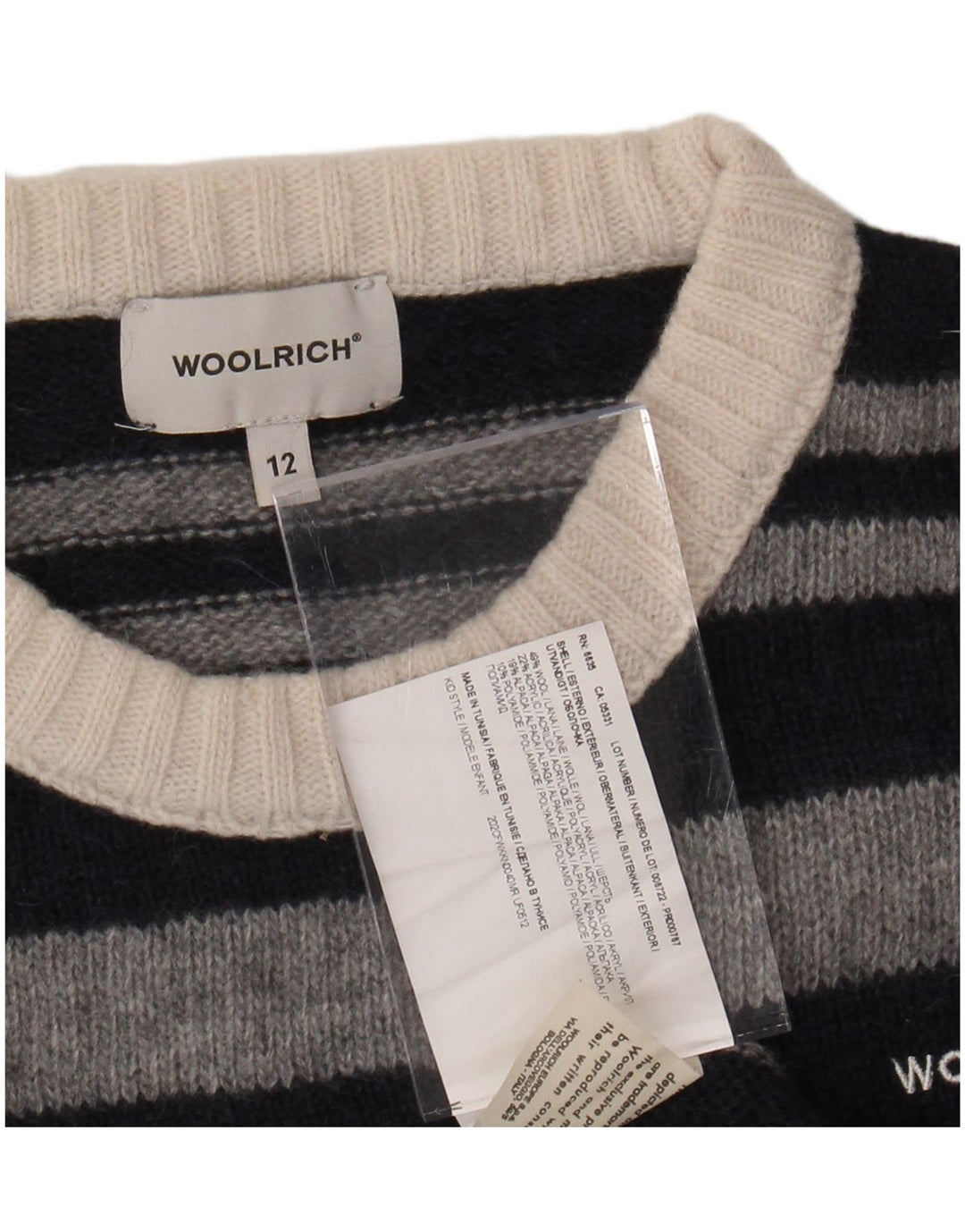 WOOLRICH drenge sweater med rund hals 11-12 år sort stribet uld
