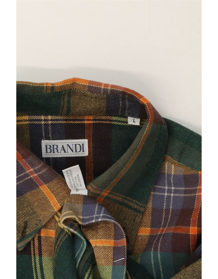 Brandi Herre Flanelskjorte Stor Grøn Plaid Bomuld