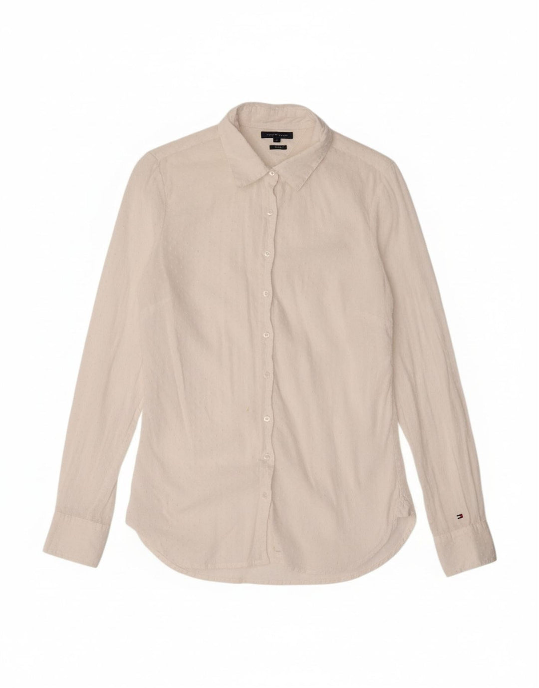 TOMMY HILFIGER Womens Fitted Shirt US 8 Medium Off White Spotted Cotton