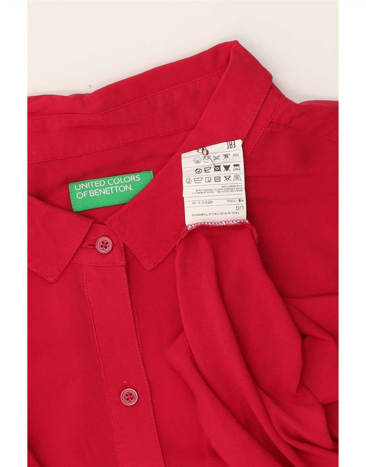 Benetton Dame Ærmeløs Oversized skjorte UK 16 Large Pink Viscose