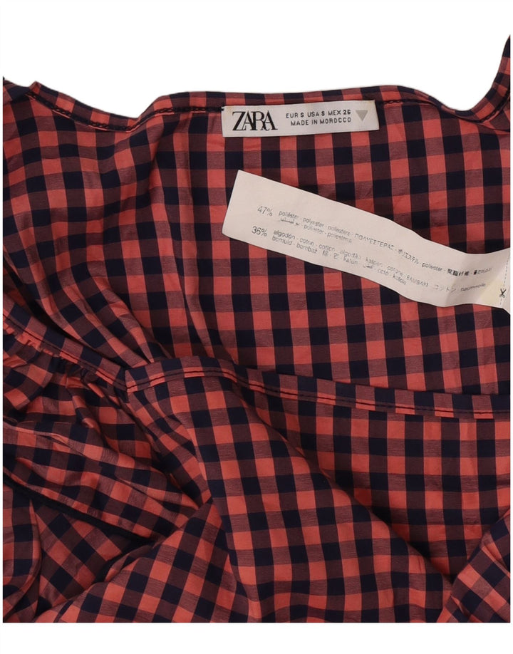 Zara Womens Ruffle Empire Dress UK 10 Small Pink Gingham Polyester