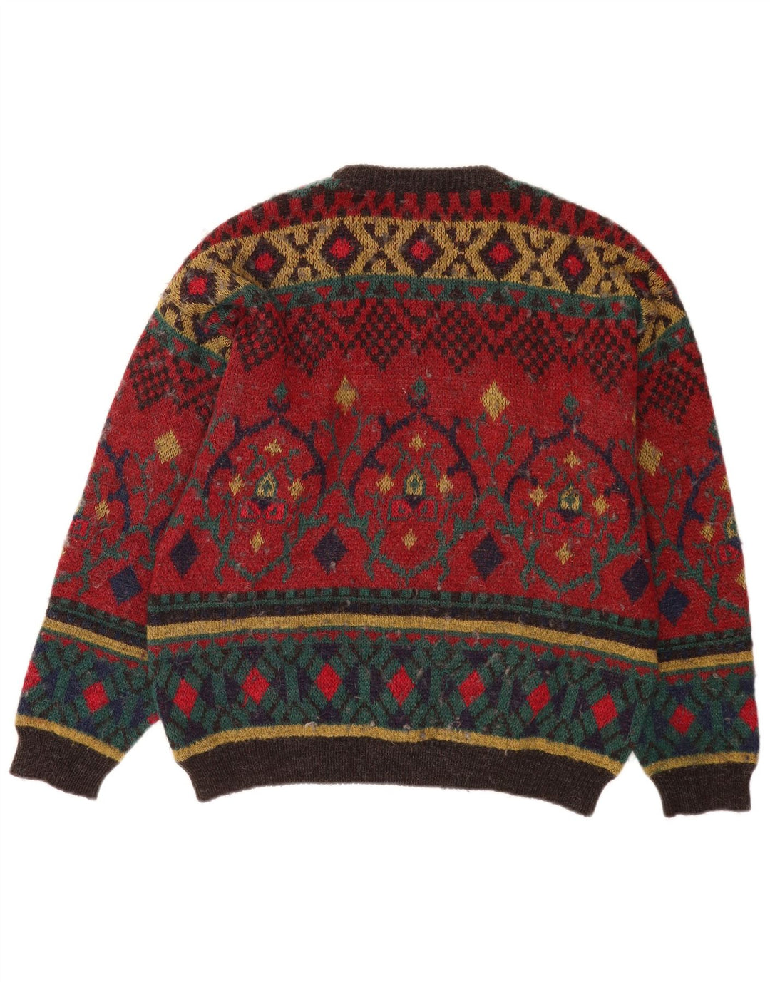 Vintage Herre Boat Neck Jumper Sweater Stor Rød Geometrisk Uld