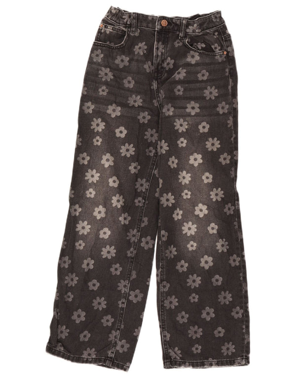 Marks & Spencer Girls Jeans med brede ben 12-13 år W24 L26 Sort blomster